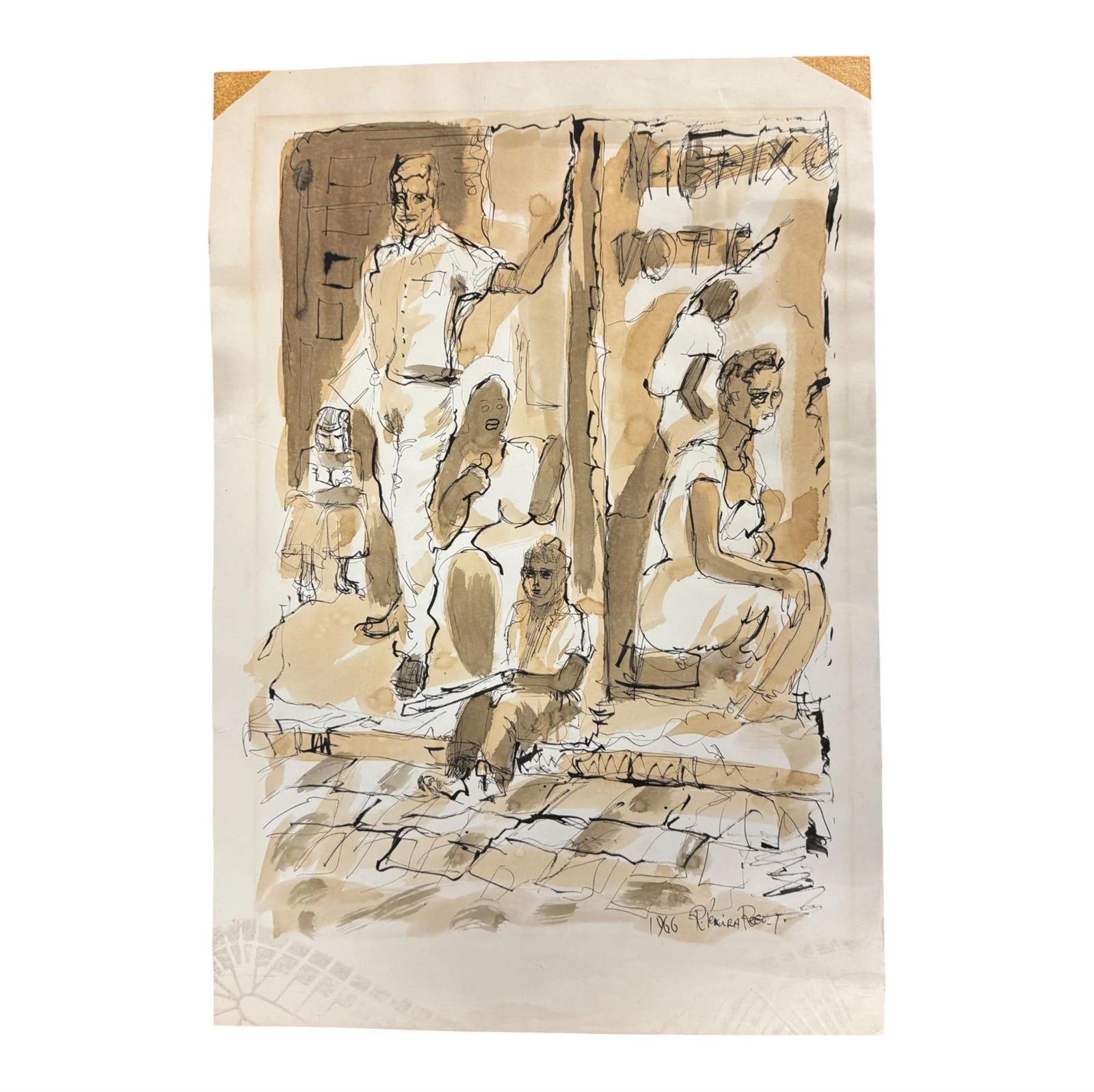 🖼️ R. Pereira – 1966 Ink & Wash Drawing (18.5 × 12.5 in.)