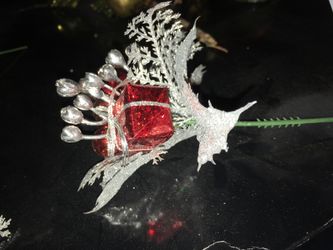 Red and silver holiday decorations (6) individual