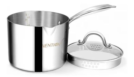 New - Tri-Ply Stainless Steel 3 Quart Saucepan with Glass Strainer Lid