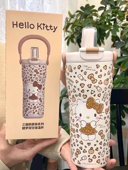 HelloKitty Dual-Drinking Stainless Steel Insulated Cup 750ml, with Tea Compartment and Handle,
