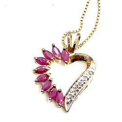 Sterling Ruby And Diamond Heart Necklace 