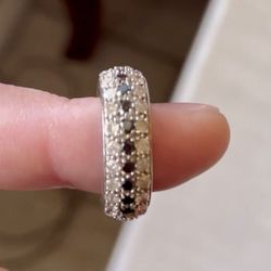 10K White Gold Band Ring with 79 Black and White Natural REAL Diamonds