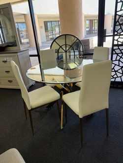 Dining table with 4 chairs white and gold