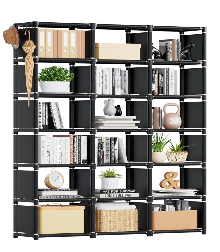 18-Cube Extra Large Book Shelf, DIY Cube Storage Organizer for Bedroom, Living Room, Home Office - Black