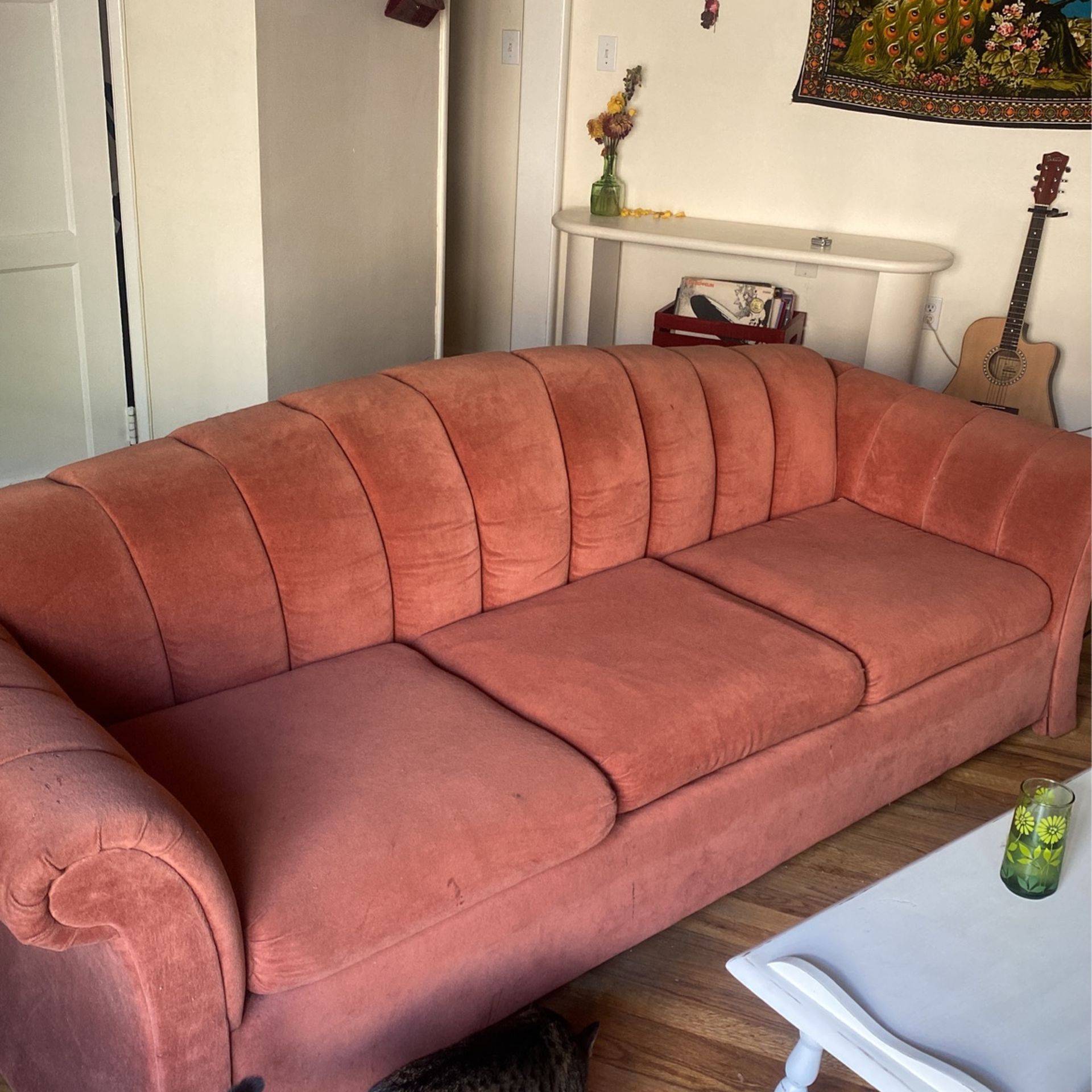 peach scalloped couch