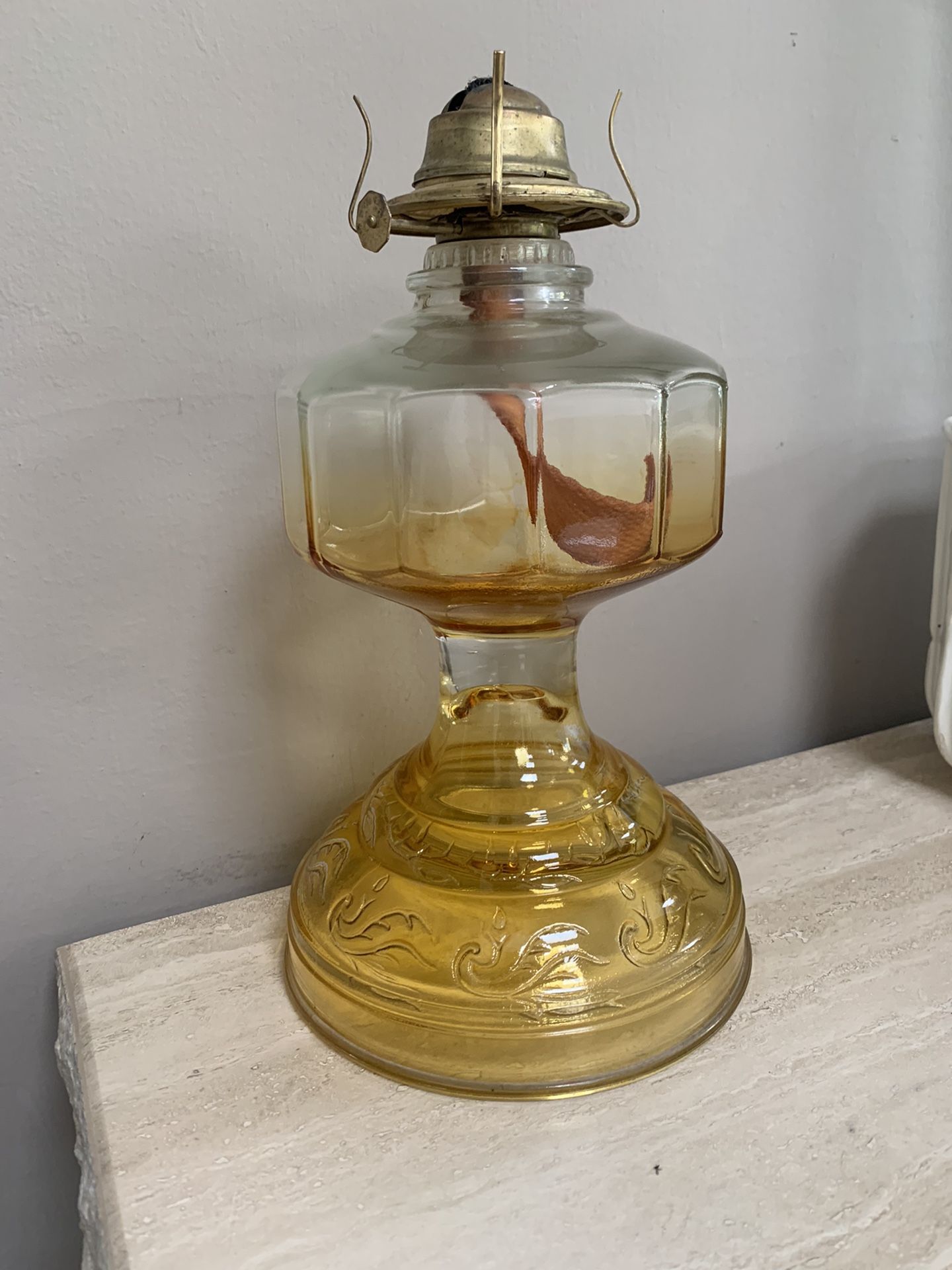 Vintage Amber Glass Oil Lamp