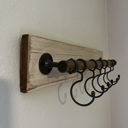 Rustic Wood Rod Wall Decor With Hooks