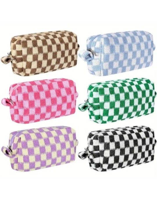 CHECKERBOARD KNIT COSMETIC/STATIONARY ACCESSORIES POUCH
