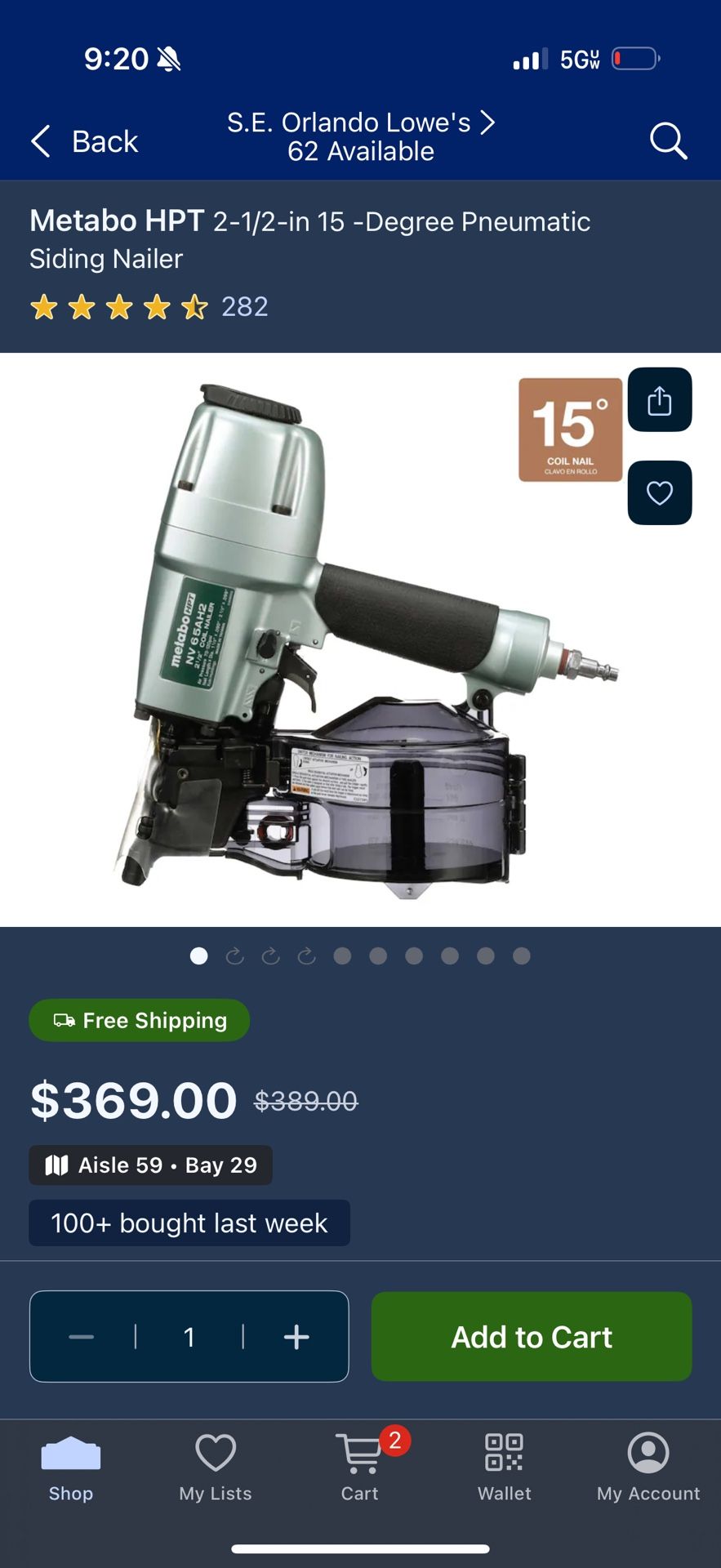 Metabo HPT 2-1/2-in 15 - Degree Pneumatic Siding Nailer