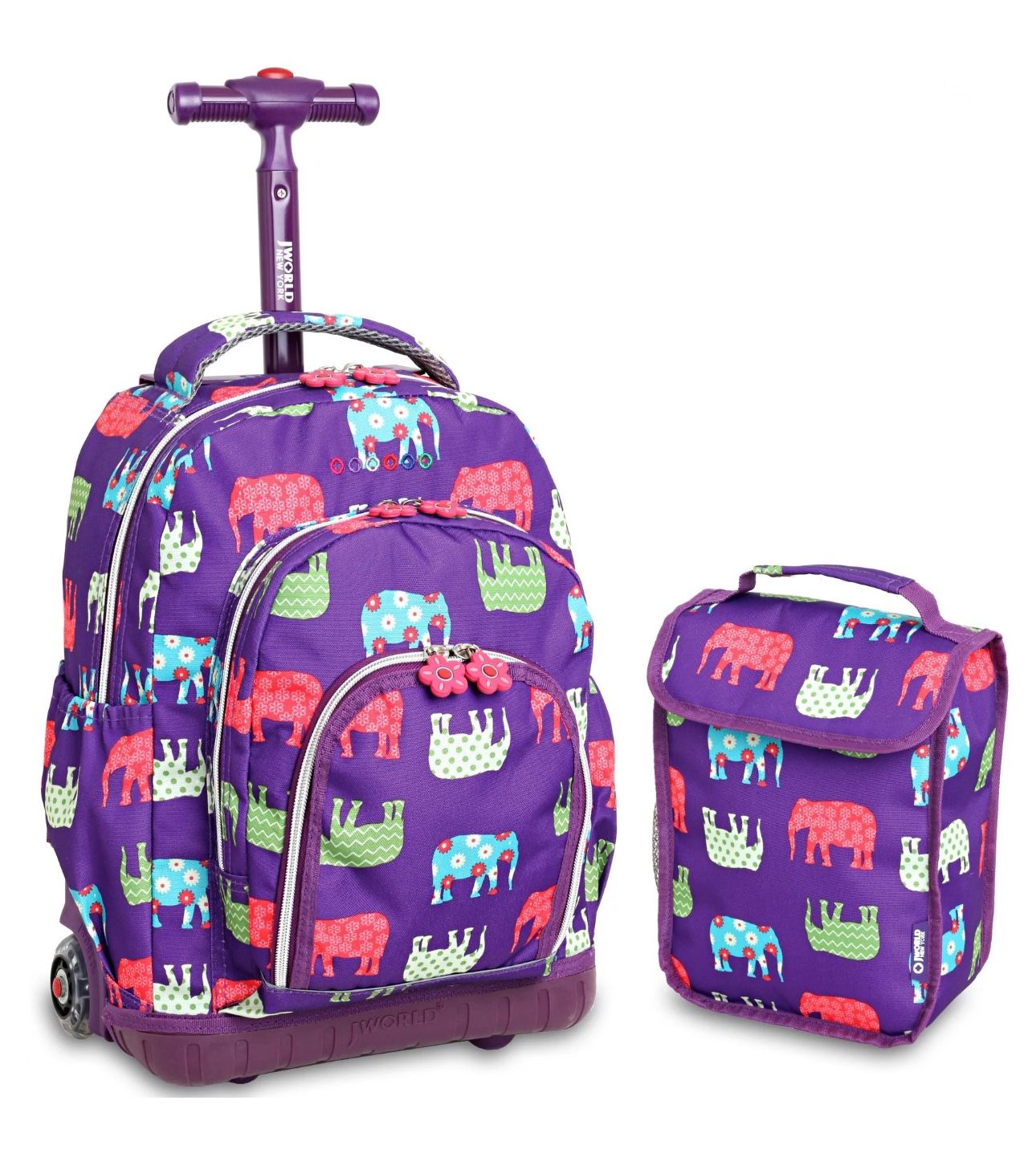 π Girls Lollipop 16β Rolling Backpack with Insulated Lunch Bag β Elephant Design, New ππ