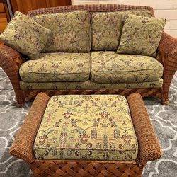 Palecek Wicker Sofa and Ottoman in Very Good Condition