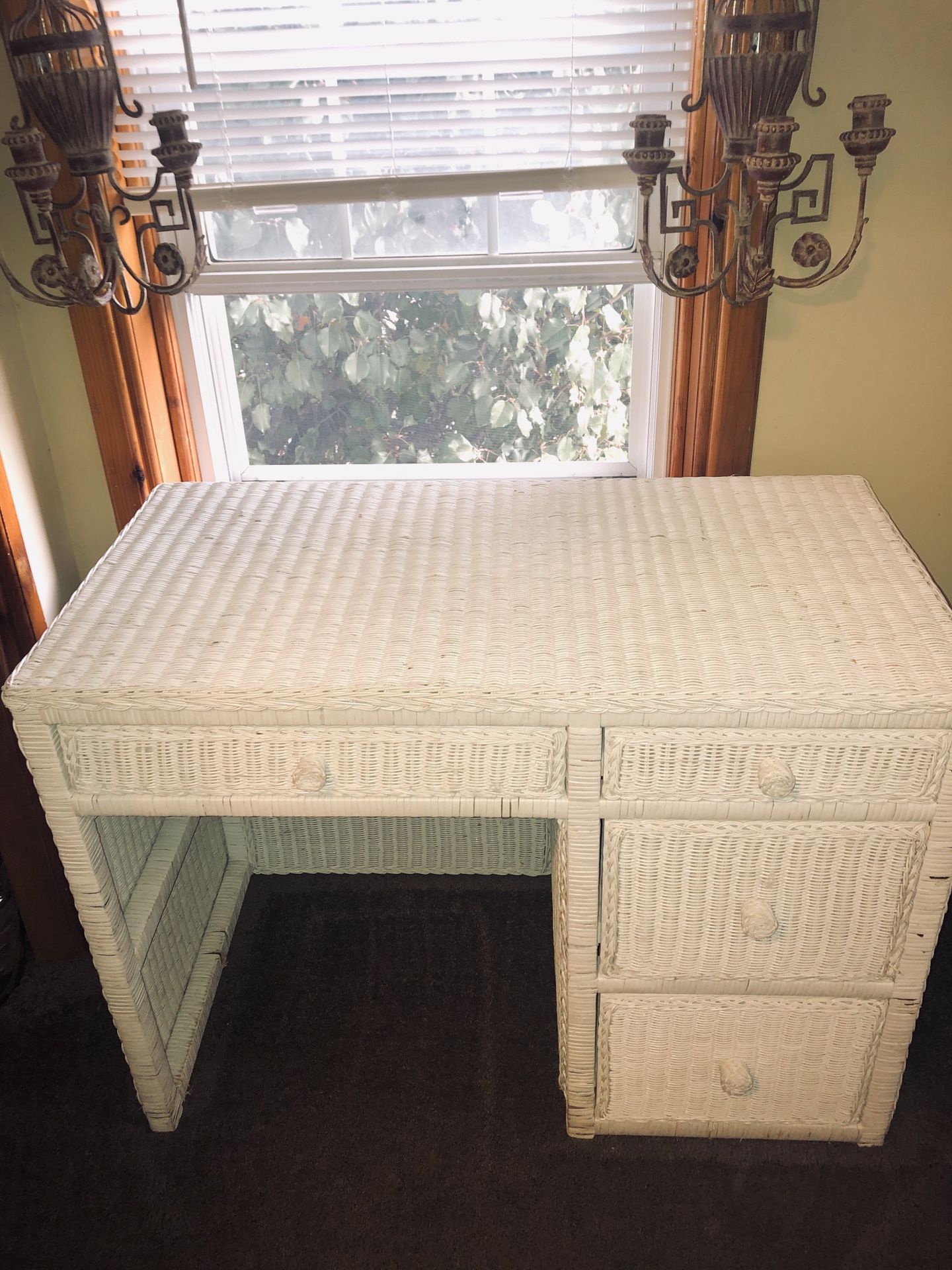 Vintage white wicker desk