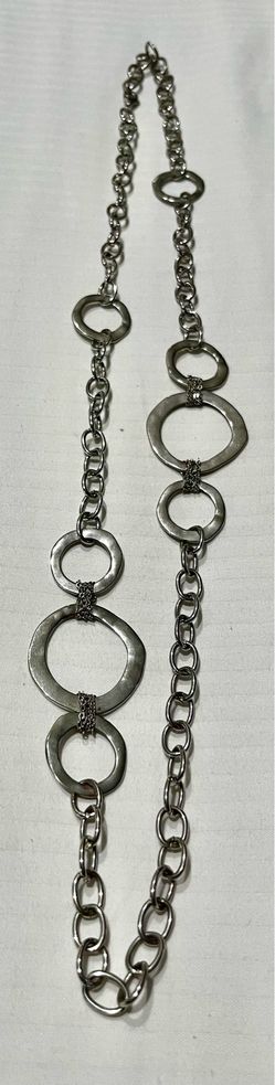 vintage silvertone long chain link statement necklace,