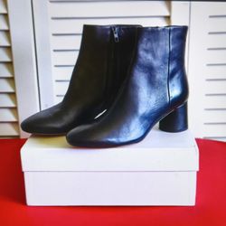 Vince Vero Cuoio Leather Women's Ankle Round Heels Boots, Zipper, Black, Size 7.5 