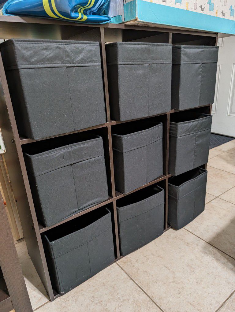 Brown Shelf w/ Black Storage Cubes