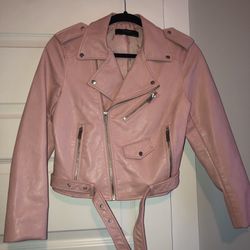 Zara Light Pink Faux Leather Moto Jacket
