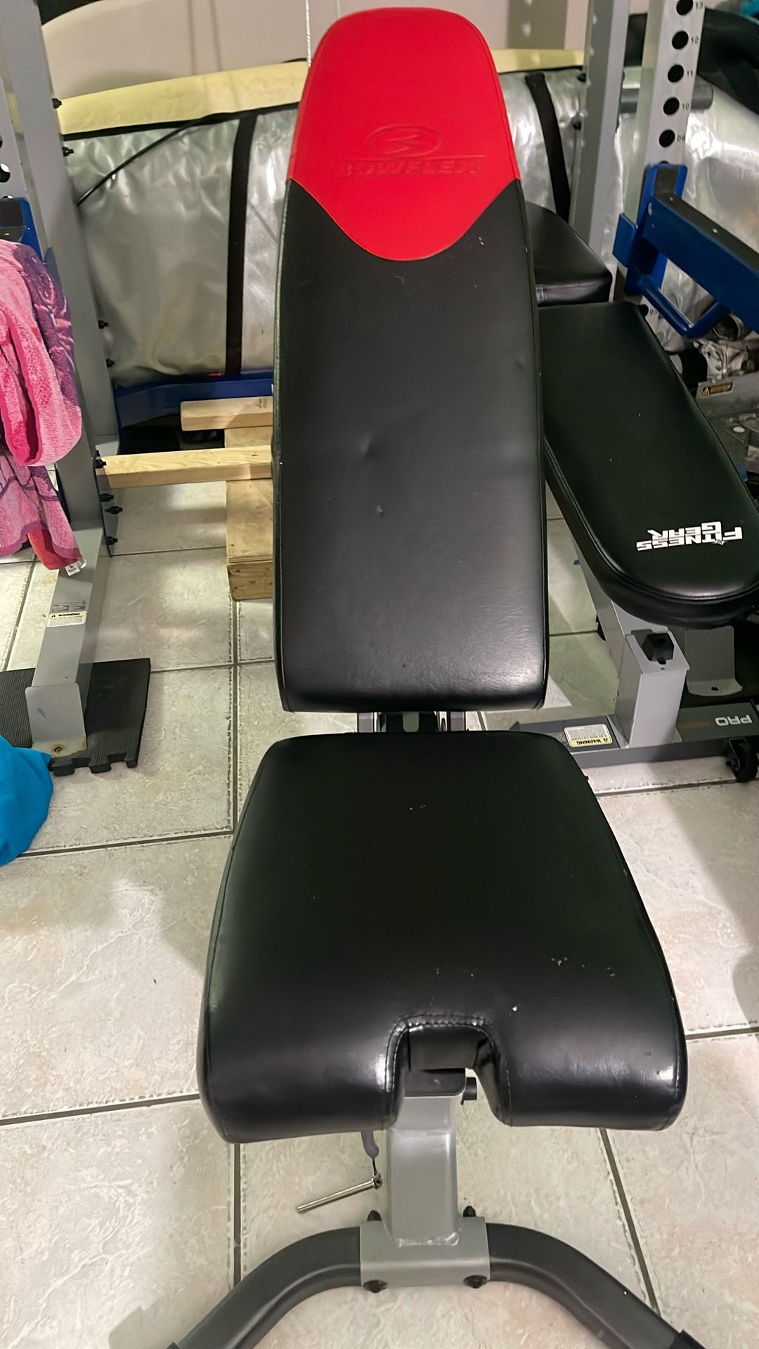 Bow flex, bench and bow flex adjustable 52 pound dumbbell