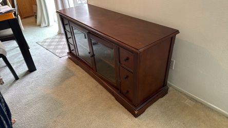 Wood TV Stand / Media Console with Glass Doors and Drawers