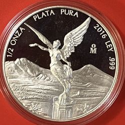 1/2 OZ Silver 2016 Proof Mexican Libertad .999 FS  Pura Plata