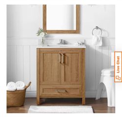 Moorside 30 in. Single Sink Sweet Maple Bath Vanity with White Engineered Stone Top (Assembled)
