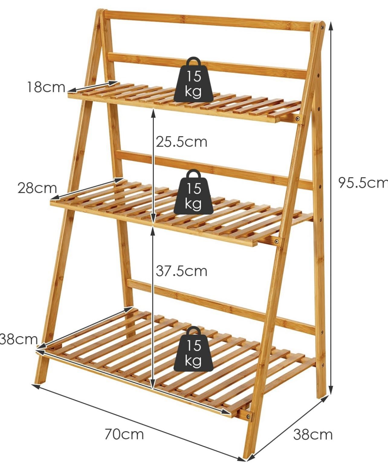 Bamboo Plant Stand, Foldable Multifunctional Flower Display Ladder Shelf, 3-Tier Storage Rack