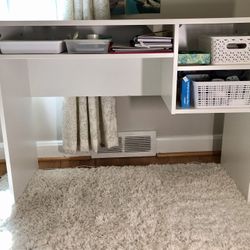 Solid Wood White Desk With Storage Cubbies 