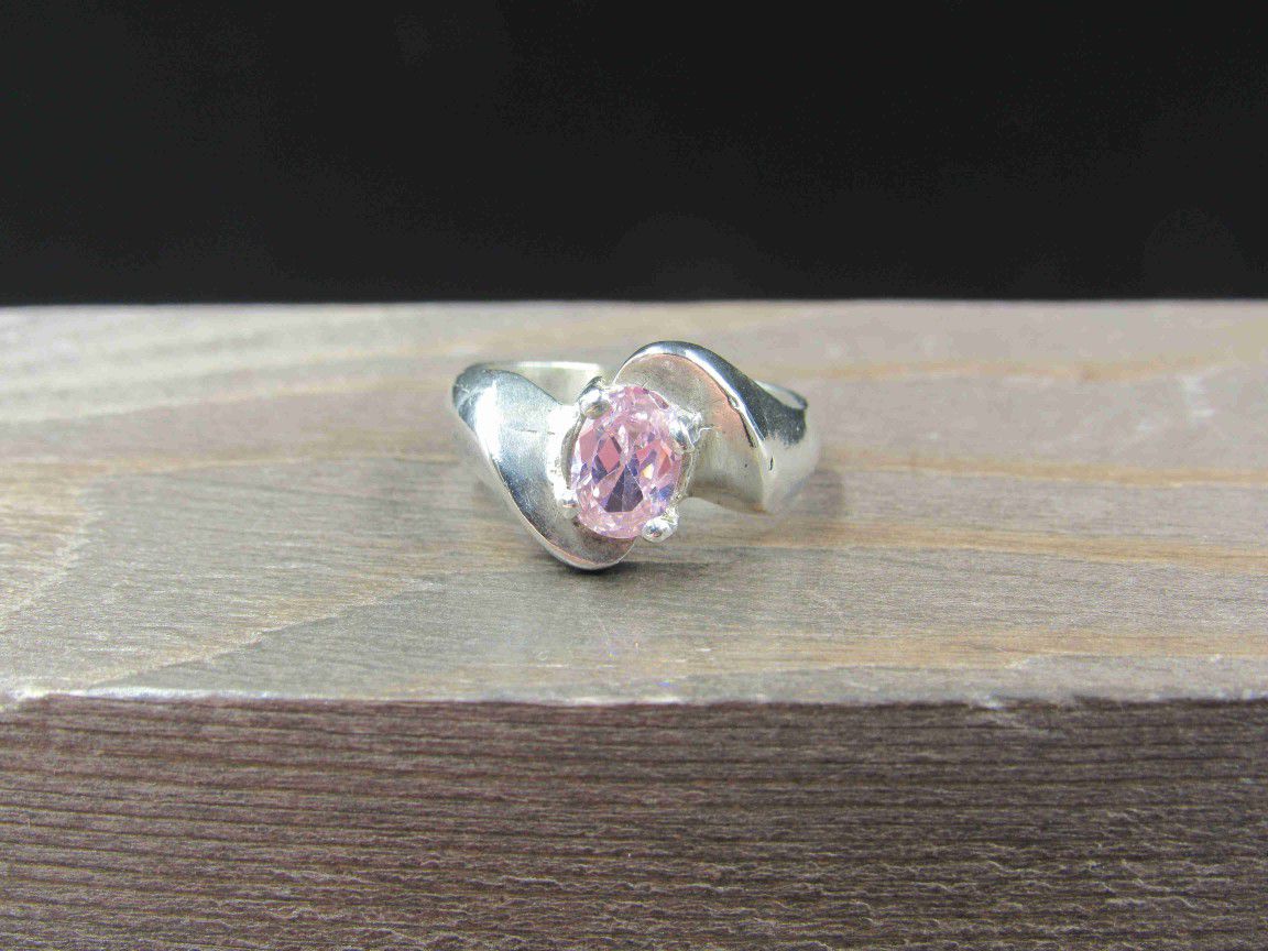 Size 5 Sterling Silver Cool Pink Oval Cubic Zirconia Band Ring