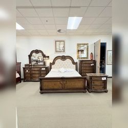5 Pieces Coffee Brown Color King and Queen Size Bedroom Set 