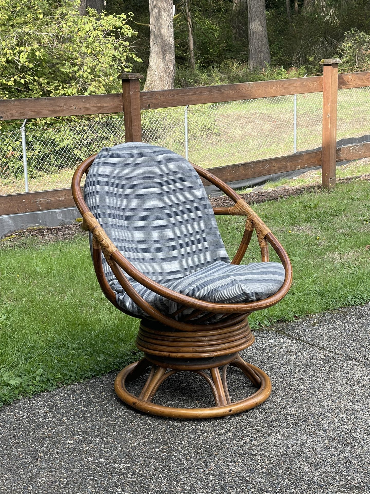 Vintage Bamboo Swivel Rocking Lounge Chair