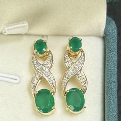 2.67 CTS Natural Green Agate Diamond 18k Gold Plated Designer Earrings