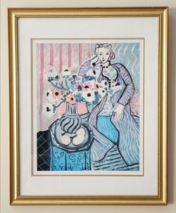 Henri Matisse Purple Robe Anemones Vintage Lithograph 24x30 Framed