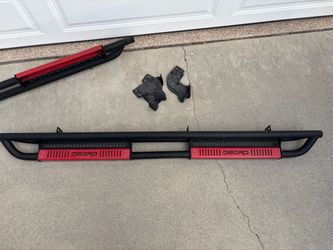 OEDRO 6 inch Running Boards Compatible with 2022-2026 Toyota Tundra DoubleCab Bolt-on Side Steps Powder Coated Black and High Gloss Red Nerf Bar
