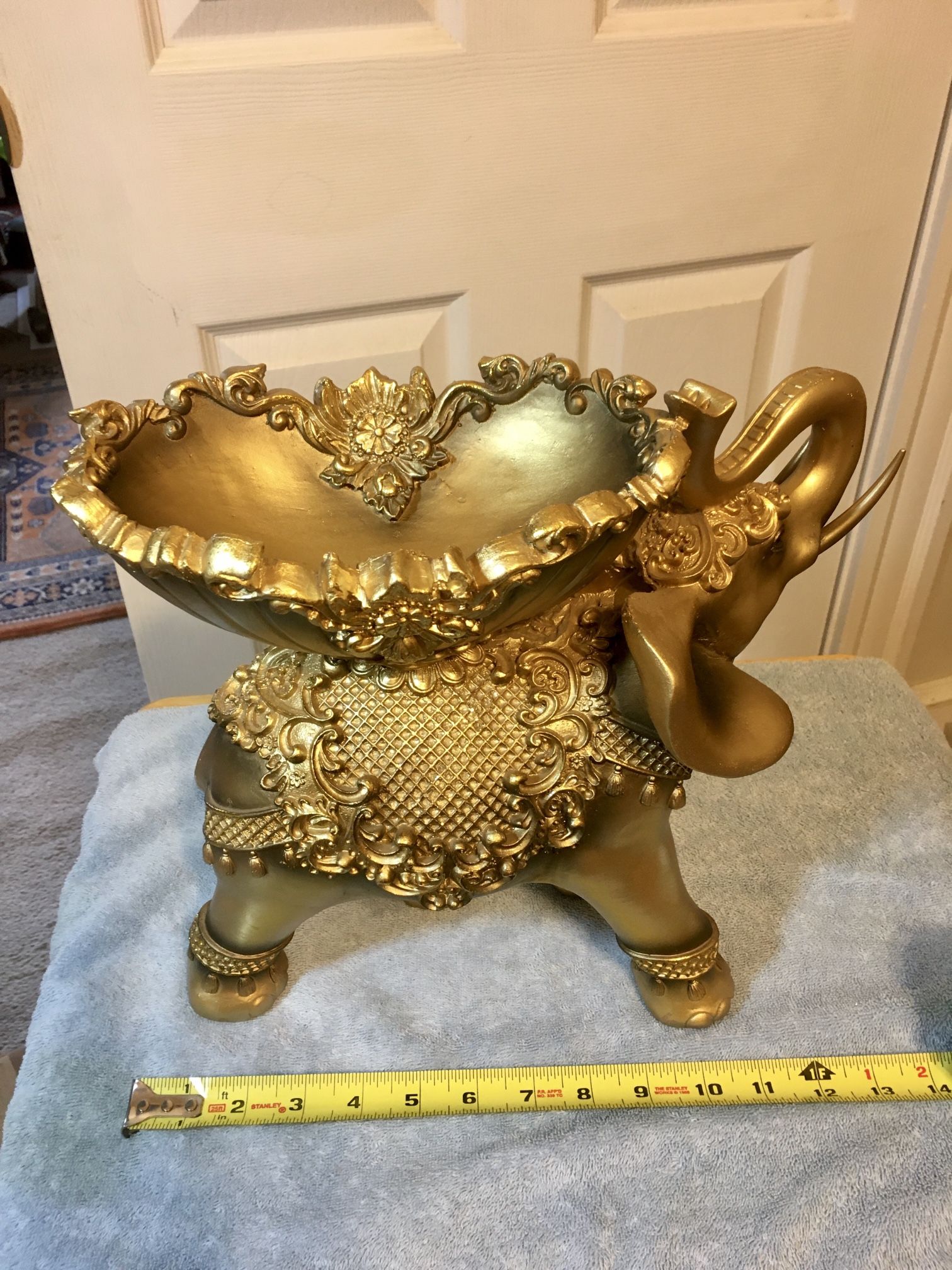 Gold Tone Resin Urli - Elephant with decorative bowl