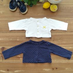 0-3MOS 2-PIECE WHITE & NAVY POLKA-DOT CARDIGANS 
