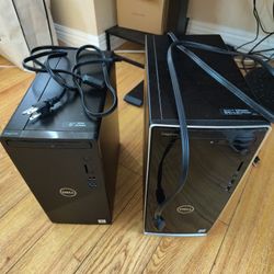 2 DELL Desktop PCs And 2 DELL 24" Monitors