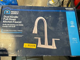 Project Source Stainless Steel Double Handle Deck-mount Pull-out Kitchen Faucet with Sprayer