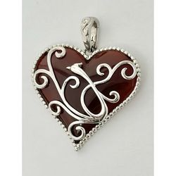 Sterling Silver 925 Peacock Carnelian Heart Pendant