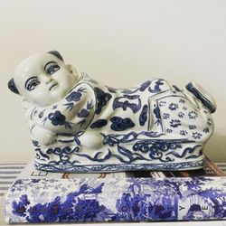 Vintage Chinoiserie Hand Painted Ceramic Buddha Pillow