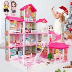 *NEW* BOBXIN Dollhouse, Doll House for Indoor for Girl, Toy House with Lights, Slide and Doll, Building Playset with Acceccories & Furniture