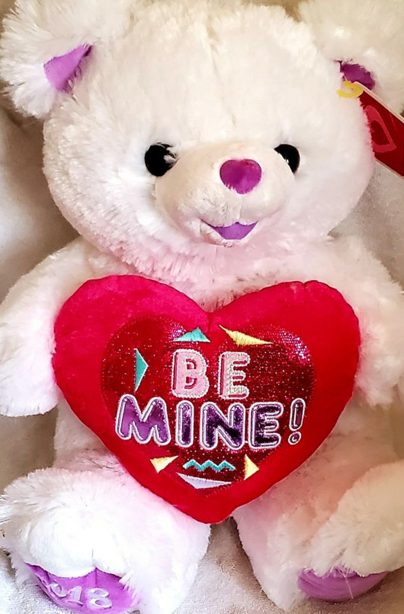 Dan Dee 2018 "Be Mine" White/Lavender Valentine Sweetheart Teddy Bear 18"