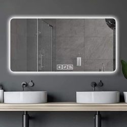 60 in. W x 28 in. H Rectangular Frameless Anti Fog Wall Mount LED Backlit Anti-Fog Bathroom Vanity Mirror in Silver