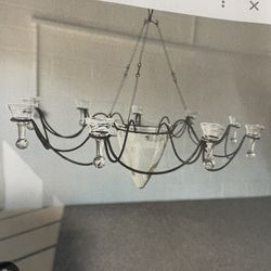 Candle Chandelier, Vintage Wrought Iron 35”, Non-electric 