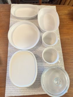 Lot 7 pc + 2 lids Corning ware French white