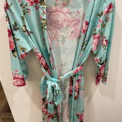 Posh Peanut Maternity Robe Med Turquoise And Pink Floral Labor Delivery