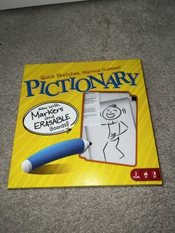 Mattel Games Pictionary Family Board Game for Kids, Adults and Game Night for 2 Teams with Erasable Markers, Boards and Sand Timer