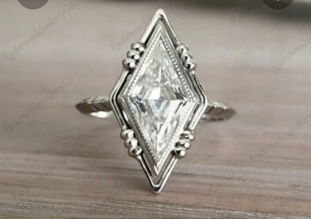 New 14K WG Moissanite Kite Shape 2.0 ct Stone Ring Size 5.5