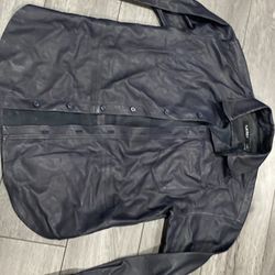 Ralph Lauren Navy Leather Button-Up Jacket – New with Tags (S)