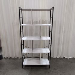 White and Black Five-Tier Metal Frame Bookshelf