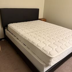 Move Out Sale. Queen Mattress And Bed With Leather Headboard