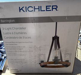 Kichler Barrington 3-Light Distressed Black And Wood Tone Rustic Chandelier